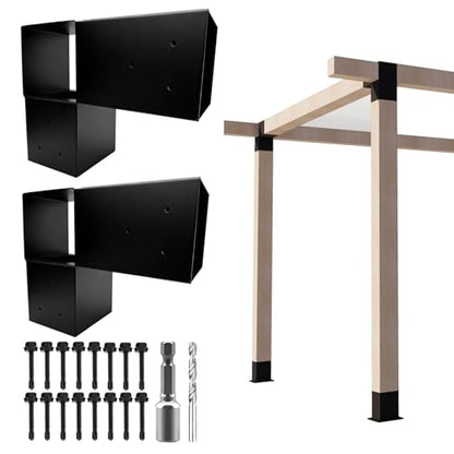 6x6 Pergola 2-Way Brackets,L-Shaped Corner Angled Design 4Pack - size: 6x6