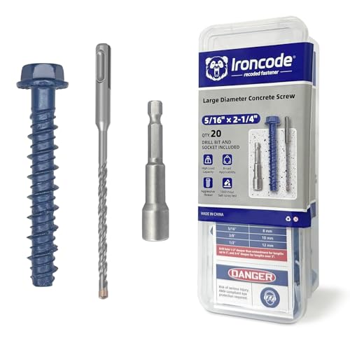 5/16" x 2-1/4" Concrete Screw Anchor with Drill Bit & Hex Driver | Heavy-Duty, Superior Corrosion Resistant Blue Coated Fasteners for Anchoring Heavy Fixtures 20pcs/Box - size: 5/16" x 2-1/4"