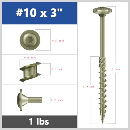 Wensilon #10 x 3 Yellow Lag Screws, Structural Wood Screw,56PCS 1lbs 4.8x75mm - color: Yellow, size: #10 x 3"