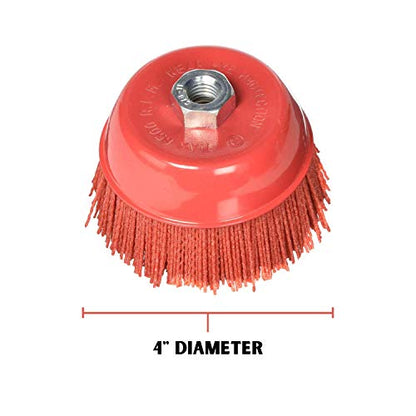 AL's Liner Abrasive 180 Grit Nylon Bristle Cup Brush - 4 Inch - Safe for Use on Metal, Wood, Aluminum and Plastic Surfaces (TOOR4) - size: 4"