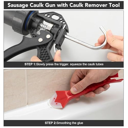 Sausage Caulk Gun Kit, 20 Oz & 10 Oz Convertible, 5 Tips