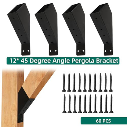 12 PCS 45-Degree Angle Pergola Bracket Angle Support Bracket Pergola Brace