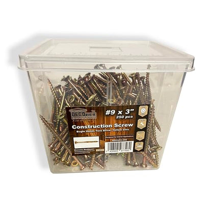 #9 x 3 Wood Construction Screws – Zinc Yellow Coated, Self-Drilling Point, Bugle Head, Torx Drive – Heavy-Duty Framing & Carpentry Screws – 250 Count - size: #9 x 3" (250 pcs)