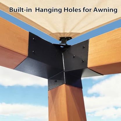 4 PCS Iron Pergola Brackets with 2 Post Bases & Covers - size: 8-Pc Wall Kit: 2 Brackets+2 Corners+2 Bases&Covers