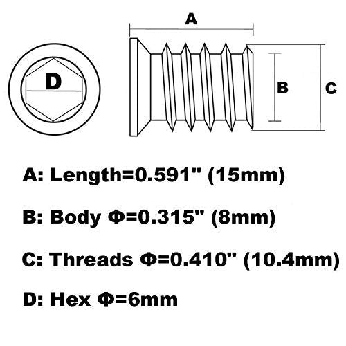 1/4-20 Hex Drive Threaded Inserts for Wood - 40 Pieces - size: 1/4-20 x 15mm*40pcs