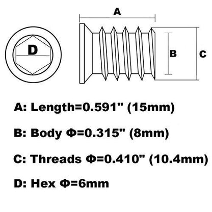 1/4-20 Hex Drive Threaded Inserts for Wood - 40 Pieces - size: 1/4-20 x 15mm*40pcs