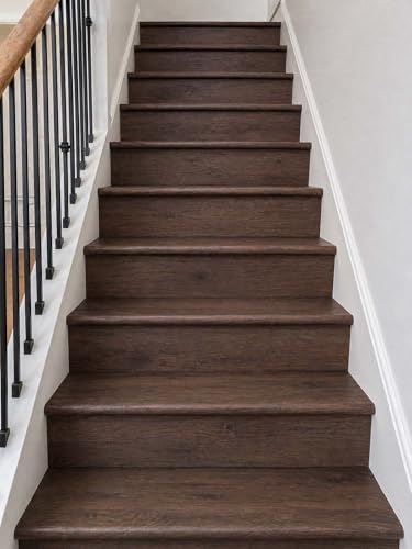Luxury Vinyl Plank Flush Stair Nose Kit – Tread + Riser Combo (Walnut) - color: Walnut