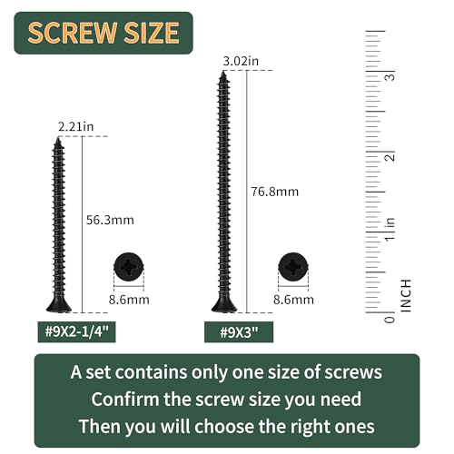 Wood Screws #9 X 3 Flat Head Phillips Screws 300 Pcs Coarse Thread Self Tapping Screws, Matte Black - color: Matte Black, size: #9 X 3"