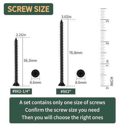 Wood Screws #9 X 3 Flat Head Phillips Screws 300 Pcs Coarse Thread Self Tapping Screws, Matte Black - color: Matte Black, size: #9 X 3"