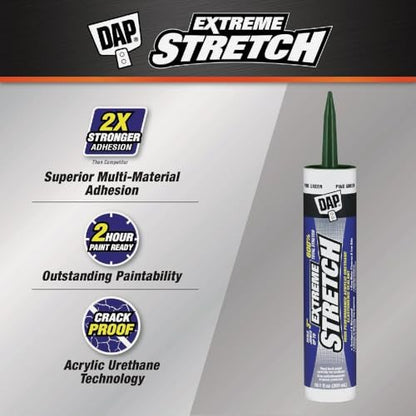 DAP Extreme Stretch Acrylic Urethane Premium Elastomeric Sealant, Pine Green, 10.1 Oz (7079818709) - color: Pine Green, size: 10.1 Fluid ounce
