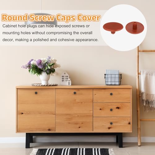 uxcell 300Pcs 3x13mm Plastic Hole Plugs, Round Screw Cap Cover, Panel Drill Hole Plugs for Furniture Cabinet Cupboard Shelves Fencing Post Pipe Insert End Caps, Red Brown - color: Red Brown, size: 3x13mm