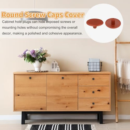 uxcell 300Pcs 3x13mm Plastic Hole Plugs, Round Screw Cap Cover, Panel Drill Hole Plugs for Furniture Cabinet Cupboard Shelves Fencing Post Pipe Insert End Caps, Red Brown - color: Red Brown, size: 3x13mm