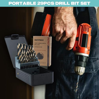 29Pcs Cobalt Drill Bit Set 1/16"-1/2", HSS with Black and Gold Finish, Twist Jobber Drill Bit Kit with Index Case for Cast Iron, Hard Metal, Stainless Steel, Plastic and Wood - size: 29Pcs Black Gold Drill