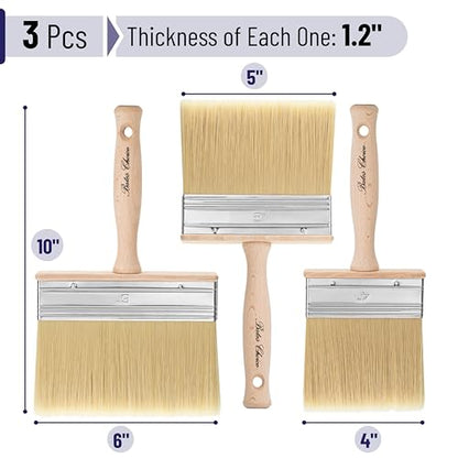 Bates- Deck Stain Brush Set, 4", 5", 6", 3 Pack, Wooden Handle Brushes