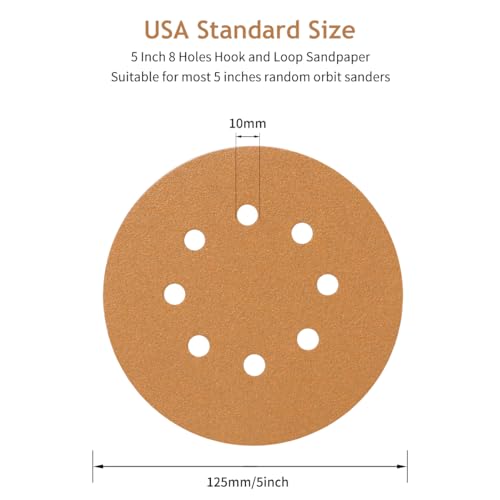 50 PCS 60-320 Grits 5 Inch 8 Hole Hook and Loop Sanding Discs
