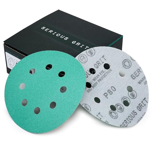 Serious Grit - 5-Inch 8-Hole P80 Grit Sanding Discs - 50 Pack Box - size: 80 Grit