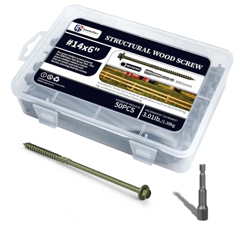 #14 x 6 Structural Lag Wood Screws, Heavy Duty Timber Screws, 50 PCS - color: Green, size: #14 x 6"