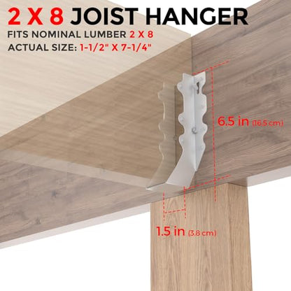 25 Pcs 2x8 Joist Hangers,18 Gauge Metal Face Mount Joist Hanger, Lu28 Joist Hangers Galvanized, Hurricane Ties for Rafter, Rafter Brackets 2x8 for Deck,Floor,Roof Overhang and Ceiling Joist - size: 25 Pcs 2x8 Joist Hanger, style: Silver