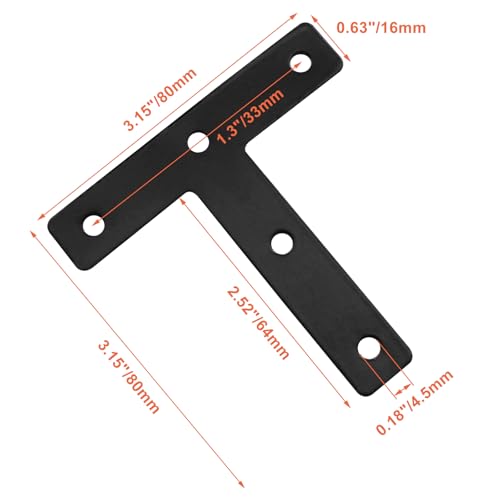 Bivethoi T Shape Flat Mending Plates, 80 x 80mm (3.15" x 3.15"), Black - size: 80x80mm/3.15"x3.15", style: T shape