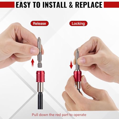 Magnetic Drill Bit Extension Set 4 Pcs (2/4/6/12’’), 1/4’’ Hex CR-V Steel Quick Release Bit Holder for Impact Driver, Screwdriver Bit Nut Drill Socket