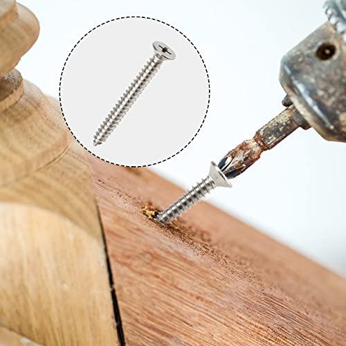 QISHENG 100 PCS #4x1/4(0.25 inch) Stainless Steel Phillips Flat Head Wood Screws,Stainless Steel 18-8 A2(304) Screw - color: Colorless, size: #4X1/4"(0.25 inch)