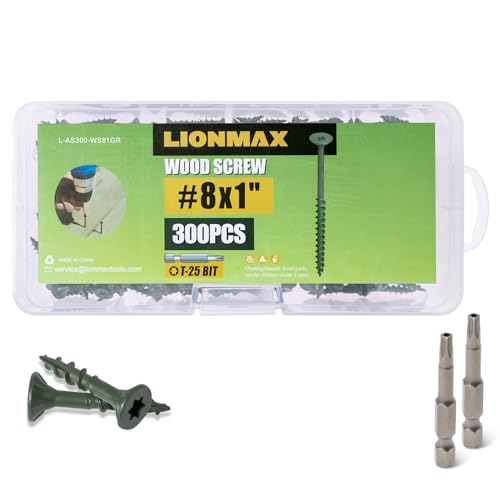 LIONMAX Wood Screws 1 Inch, Deck Screws #8 x 1, 300 PCS, Green - color: Green, size: #8 x 1"
