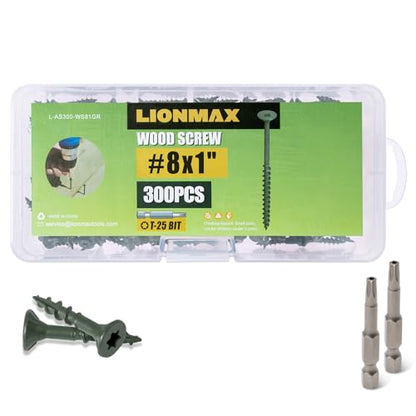 LIONMAX Wood Screws 1 Inch, Deck Screws #8 x 1, 300 PCS, Green - color: Green, size: #8 x 1"