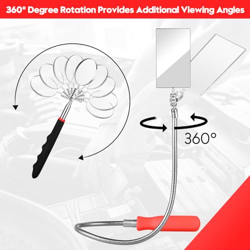 Telescoping & Bendable Inspection Mirror – Round & Square Heads, Black/Orange - color: Red/Black