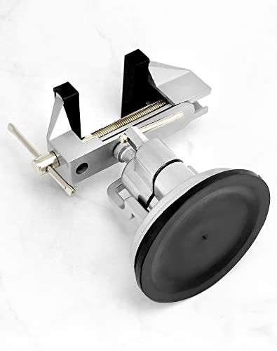 QWORK Portable Vacuum Base Vise with Multi-Angle Rotation - 3.15" Jaw Width Pivots Vise Portable Vacuum Base Vise, for Various Smooth Work Surfaces