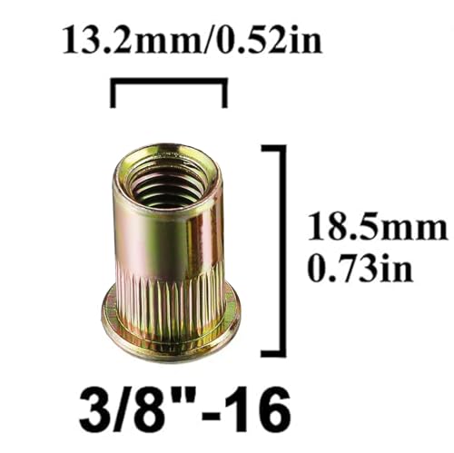 Rivet Nut 3/8"-16UNC 40Pcs Yellow Zinc Plated Finish Flat Head Knurled Body - color: YELLOW, size: 3/8"-16