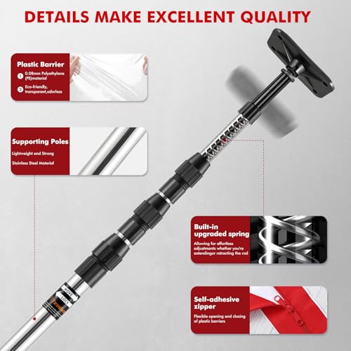 12FT Dust Barrier Poles, 4Pack Spring Retractable Zipper Wall Poles