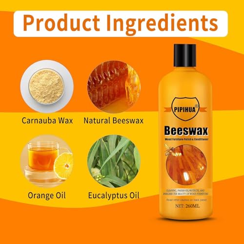 PIPIHUA Beeswax Furniture Polish & Conditioner - Wood Seasoning Beeswax, Furniture Wax for Wood Polish, Cleaner and Restorer, 8.79 Fl Oz