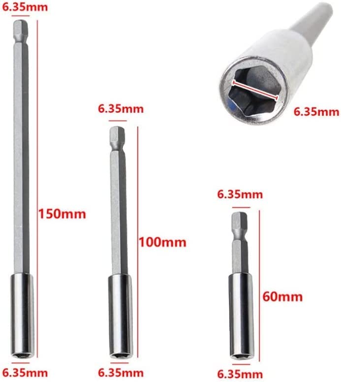 3 Pieces 1/4 Inch Hexagonal Shank Magnetic Drill Bit Fixator Extension 60 100 150 Quick Release Drill Attachment Extension for Screw Nut Hand Driver