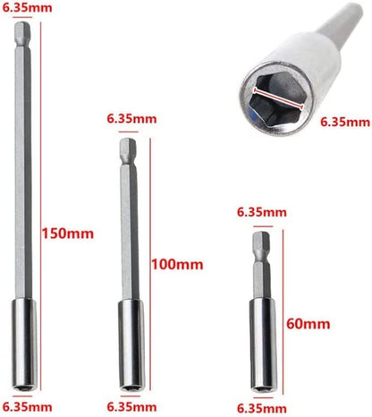 3 Pieces 1/4 Inch Hexagonal Shank Magnetic Drill Bit Fixator Extension 60 100 150 Quick Release Drill Attachment Extension for Screw Nut Hand Driver