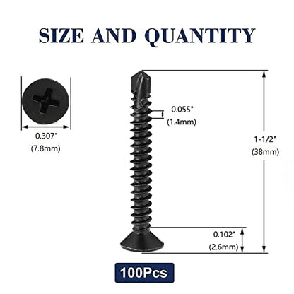 #8 x 1-1/2" Sheet Metal Screws 100Pcs 410 Stainless Steel Flat Head Fast Self Tapping Screws Black Oxide by SG TZH - size: #8 x 1-1/2"