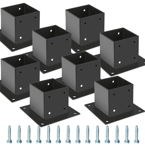 44 Post Base 8 Pcs, Deck Brackets, Inner Size 3.5"x3.5" Thick Steel Fence Anchor Base, Black Powder Coated Heavy, for Supports Porch Railing Holders Pergola Brackets - size: 8 Pack Post Base 4x4"