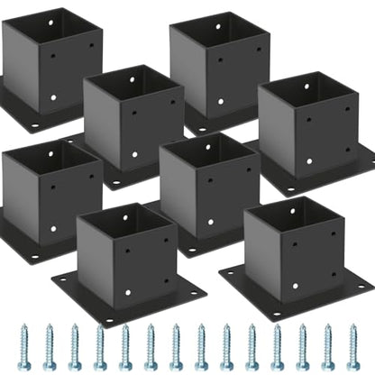 44 Post Base 8 Pcs, Deck Brackets, Inner Size 3.5"x3.5" Thick Steel Fence Anchor Base, Black Powder Coated Heavy, for Supports Porch Railing Holders Pergola Brackets - size: 8 Pack Post Base 4x4"