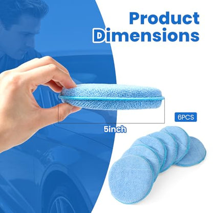 6 PCS Microfiber Wax Applicator Pad 5 inch, Foam Car Applicator Pad for Car Cleaning and Fine Polishing - size: 5 Inch 6 PCS
