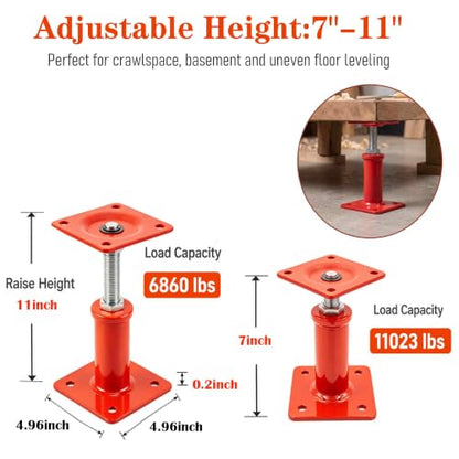 Floor Jacks for House Leveling 4 Pack, 7" - 11" Height Range - size: 7'' - 11'' (4 pcs)