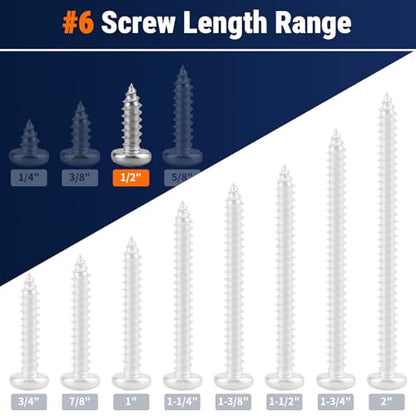 #6 x 1/2" (100 Pack) Stainless Steel Phillips Pan Head Wood Screws, Stainless Steel 304 (18-8), Pan Head Sheet Metal Screws Self Tapping for Wood - size: #6 x 1/2"