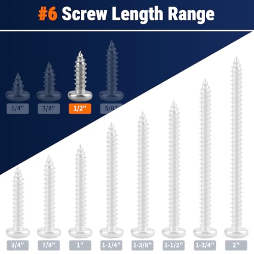 #6 x 1/2" (100 Pack) Stainless Steel Phillips Pan Head Wood Screws, Stainless Steel 304 (18-8), Pan Head Sheet Metal Screws Self Tapping for Wood - size: #6 x 1/2"