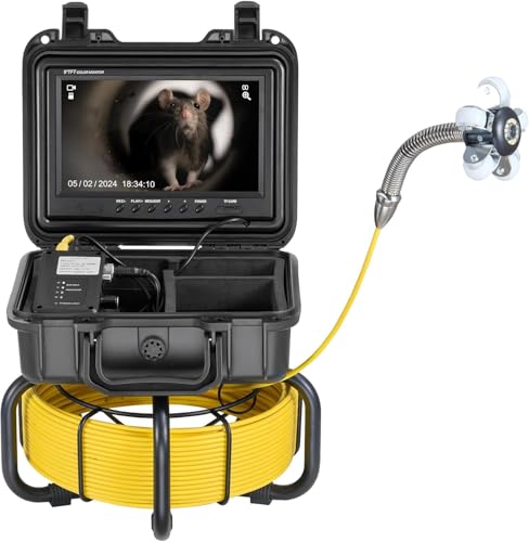 VEVOR Sewer Camera, 165 ft/50m Self-Leveling Pipeline Inspection Camera with 9" 1080P HD Screen, 36X Zoom, IP68 Waterproof Plumbing Camera with Lights-12 LED, 32GB Card Snake Camera for Duct Pipe - size: 165ft/50m, style: 9" Screen with Self-Leving