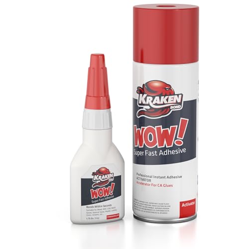 Kraken Bond Wow! CA Glue (1x1.75 oz) & Activator (1x6.75 fl oz) - Cyanoacrylate Glue for Woodworking, Craft & Repairs | Fast Bonding | 1 Pack - size: 1 Pack