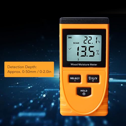 WT630 Pinless Wood Meter, Induction Type Non Destructive Digital Detector, 8 Levels Adjustment Multifunction, Measurement Range 0.5% 79.5%, Ideal