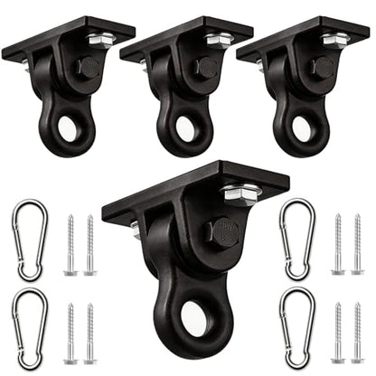 Heavy Duty Swing Hangers for Porch Wooden Sets Playground, 5000 lb Anti-Rust Aluminum Alloy Swing Hooks with Double Bearings Smooth Silent Rotation, Indoor Outdoor Hardware Kit Black 4 Pack