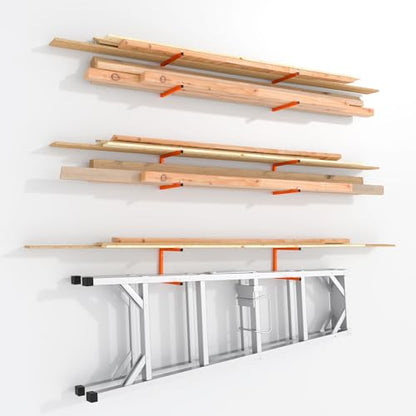2-Pack Lumber Storage Rack, Wall Mount Wood Rack (2 Level) - size: 2 Pack-2 Level