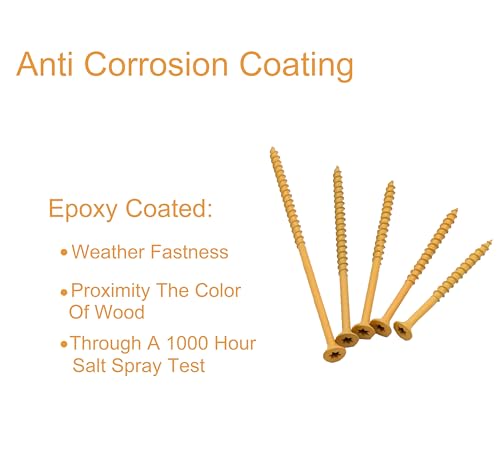Deck Screws, Wood Screws #9 x 2-1/2 Inches, Rust Resistant Outdoor Decking Screws, Exterior Epoxy Coated Torx/Star Drive Head Screw for Fence, Roof Structure, T25 Star Bit Included, Tan - size: #9 x 2-1/2"
