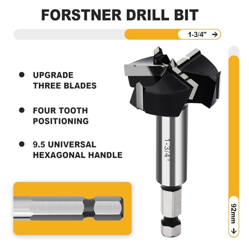 1-3/4" Forstner Drill Bit with 3/8" Quick Change Hex Shank - size: 1-3/4" | 44.5mm