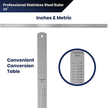 2 Pack Pacific Arc 36 Inch Stainless Steel Ruler with Inch/Metric Conversion Table - style: 2 Pack | 36 in