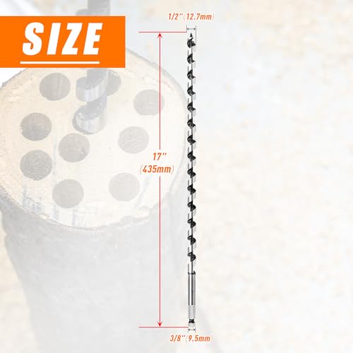 1/2 Inch x 17 Inch Auger Drill Bit for Wood,1/2 Inch Hex Shank - size: 1/2" x 17"